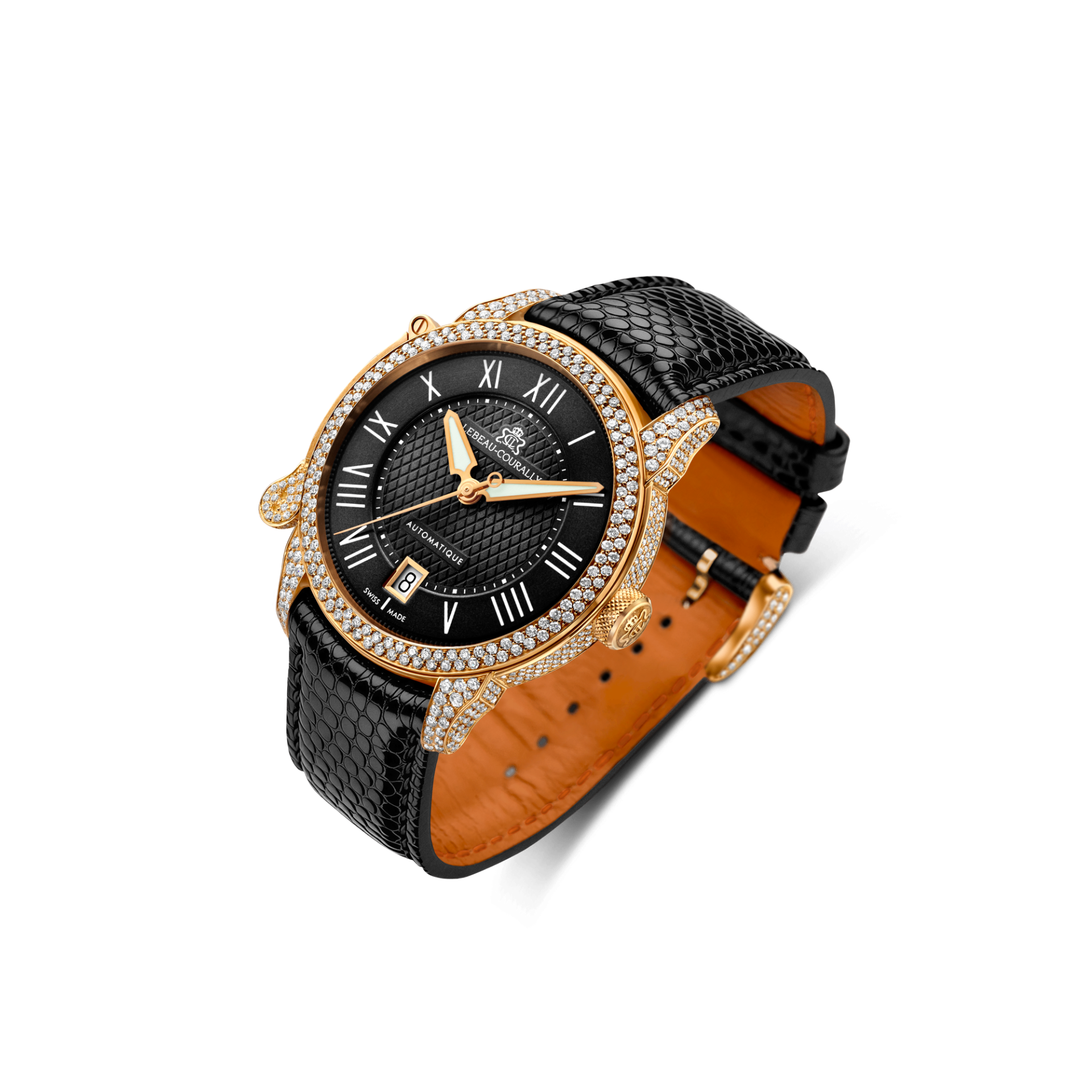 Lebeau Courally Le Marquis 43 mm Rosé goud volledige kast diamant — luxe horloge