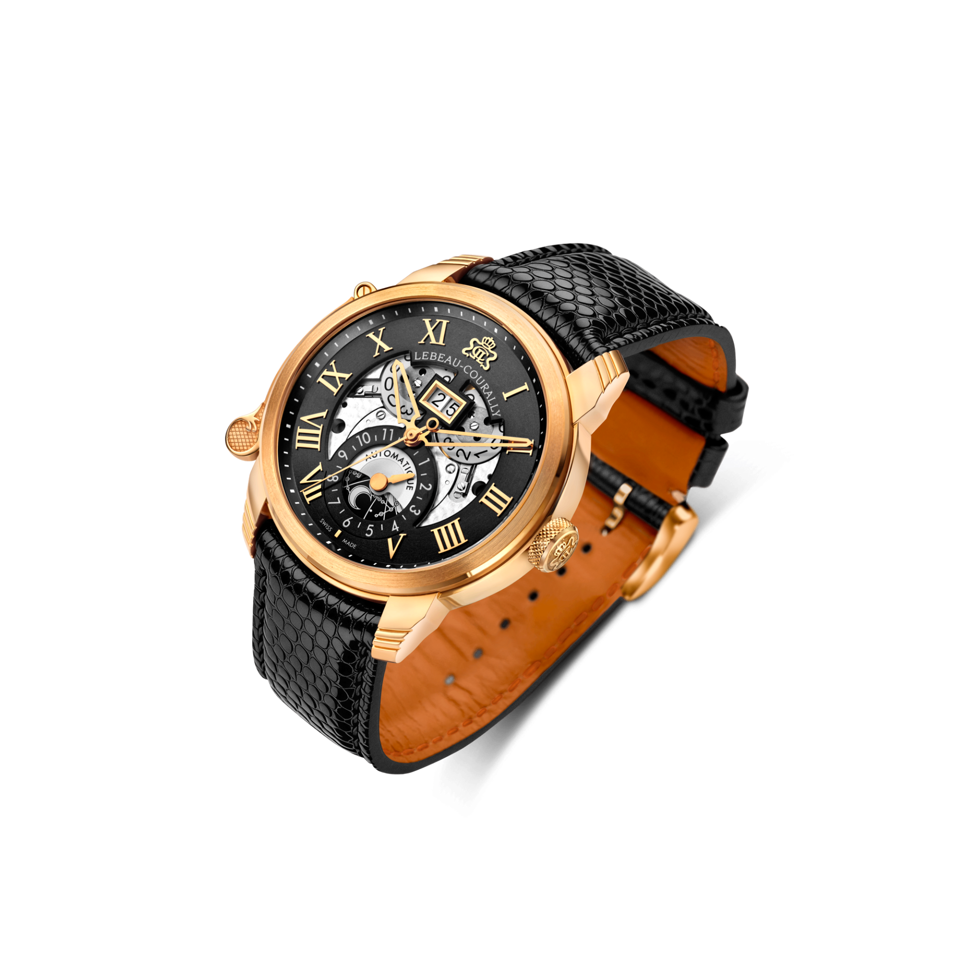 Lebeau Courally Le Comte Rosé goud antraciet dial — luxe horloge
