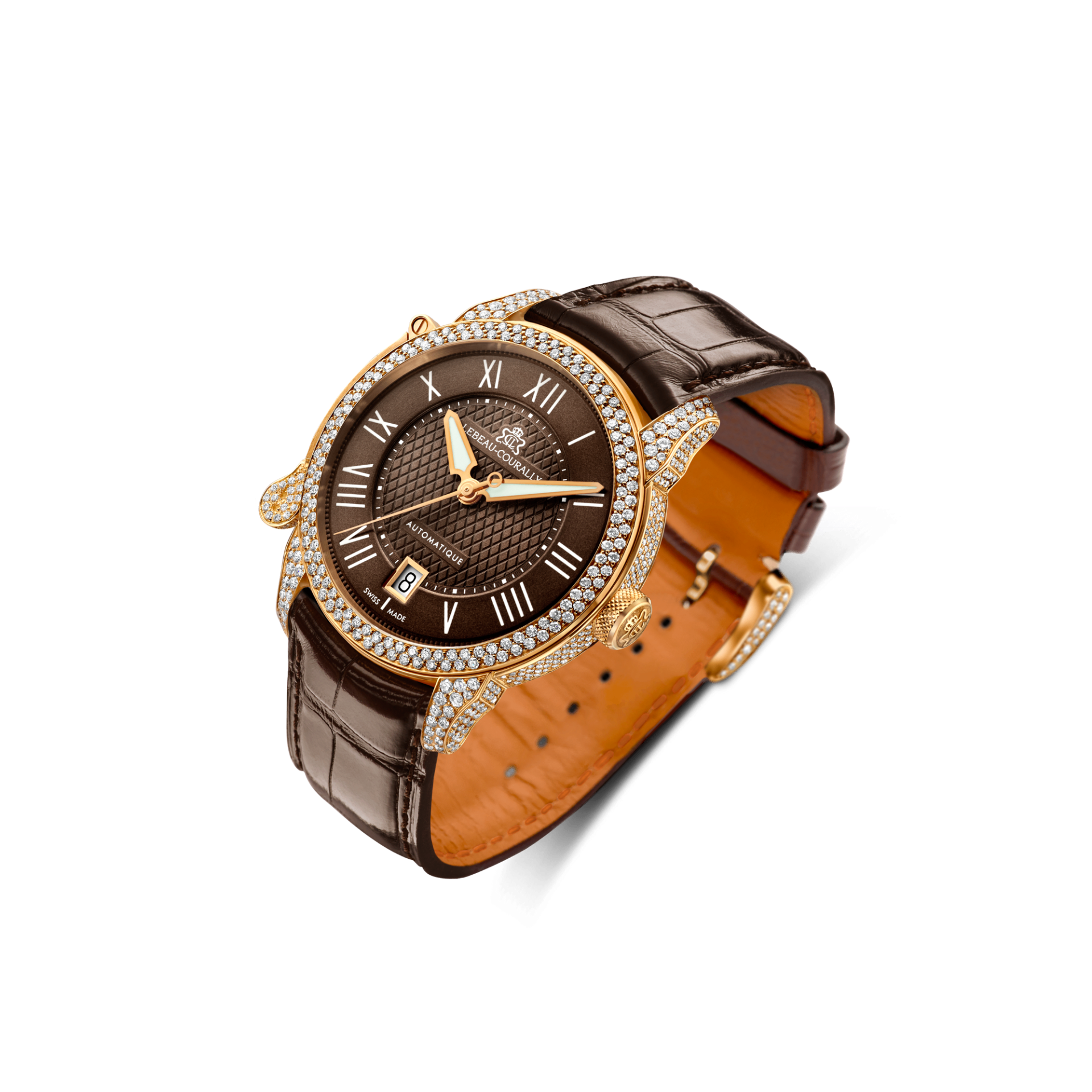 Lebeau Courally Le Marquis 43 mm Rosé goud volledige kast diamant — luxe horloge