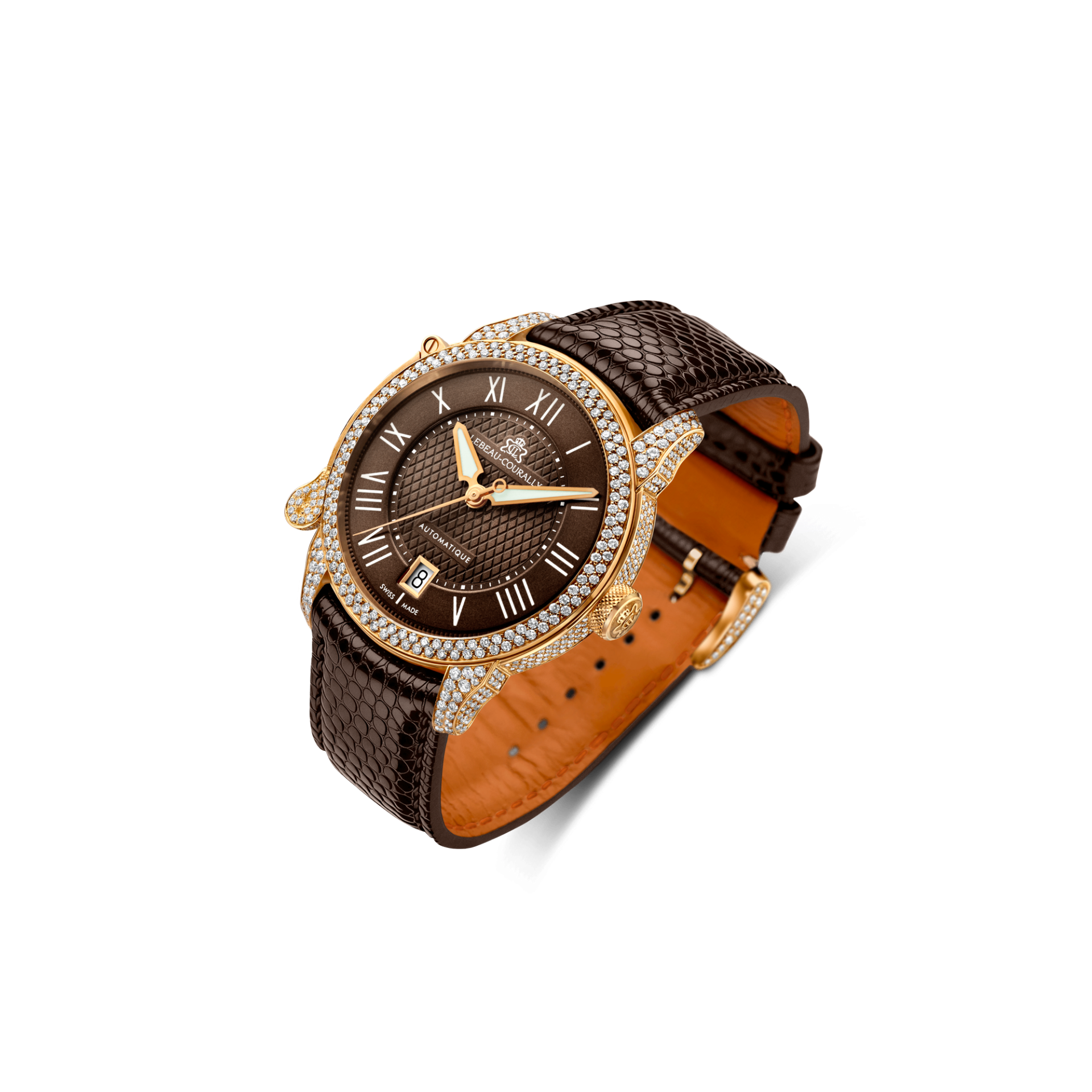 Lebeau Courally Le Marquis 38 mm Rosé goud volledige kast diamant — luxe horloge