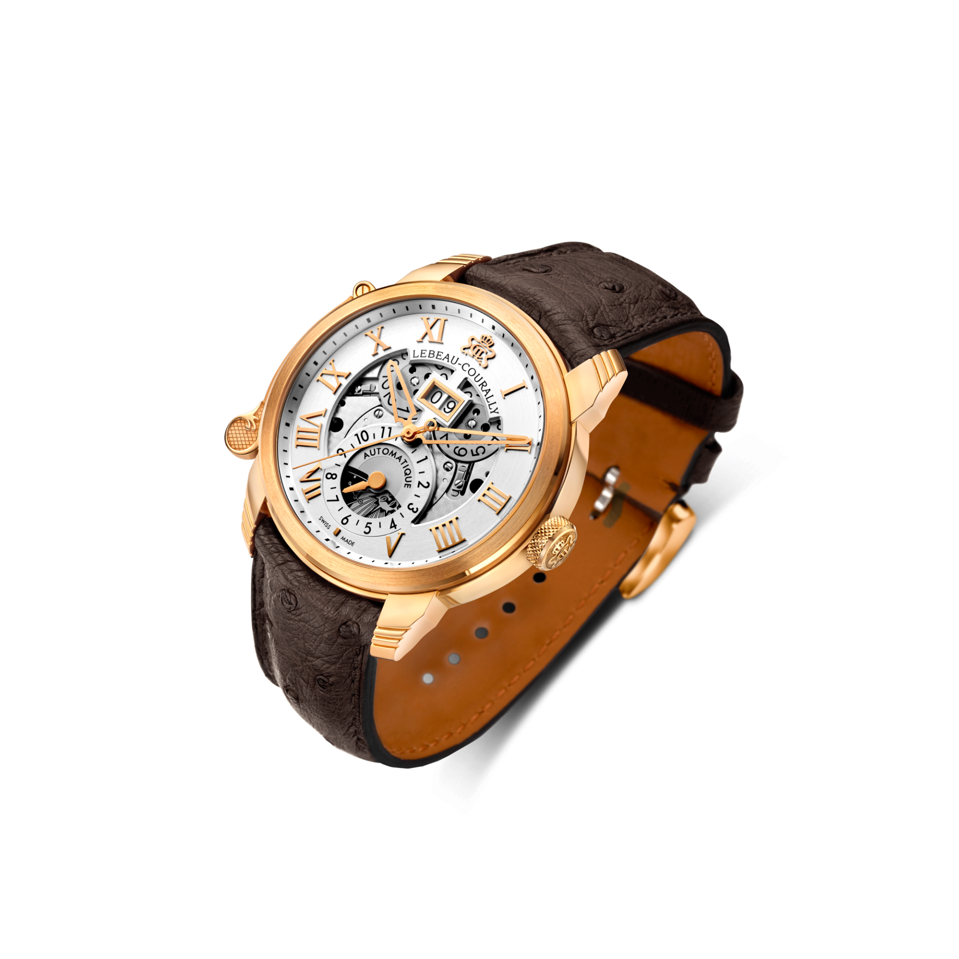 Lebeau Courally Le Comte Rosé goud silver dial — luxe horloge